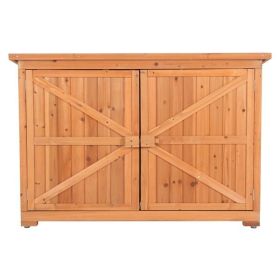 Double Doors Fir Wooden Garden Yard Shed Lockers Outdoor Storage Cabinet Unit Orange Red