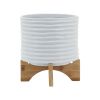 8" TEXTURED PLANTER W/ STAND, WHITE