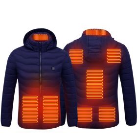 Men Heated Puffer Jacket Electric Heating Coat Insulated Hood Windbreaker 9Heat Zones (Option: Blue Zone8-M)