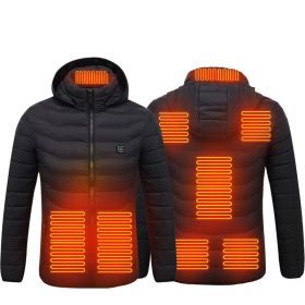 Men Heated Puffer Jacket Electric Heating Coat Insulated Hood Windbreaker 9Heat Zones (Option: Black Zone8-4XL)