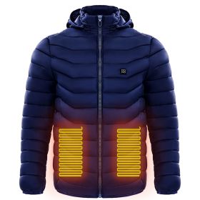 Men Heated Puffer Jacket Electric Heating Coat Insulated Hood Windbreaker 9Heat Zones (Option: Blue-S)