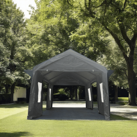 12x20ft heavy duty outdoor portable garage ventilated canopy carports (Color: Grey)