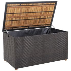 134 Gallon Rattan Storage Box with Zippered Liner and Solid Acacia Wood Top (Color: Mix brown)
