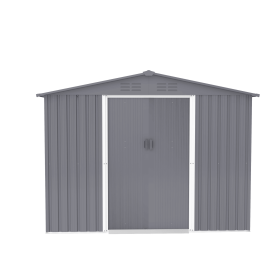 Outdoor Storage Shed 8 x 6 FT Large Metal Tool Sheds, Heavy Duty Storage House with Sliding Doors with Air Vent for Backyard Patio Lawn to Store Bikes (Color: as Pic)