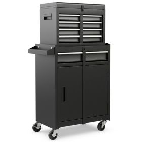 2-in-1 Rolling Tool Chest with 5 Sliding Lockable Drawers (Color: Black)